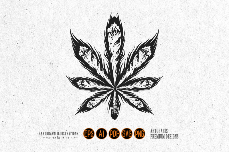 weed-leaf-joint-smoking-cannabis-logo-illustrations-monochrome