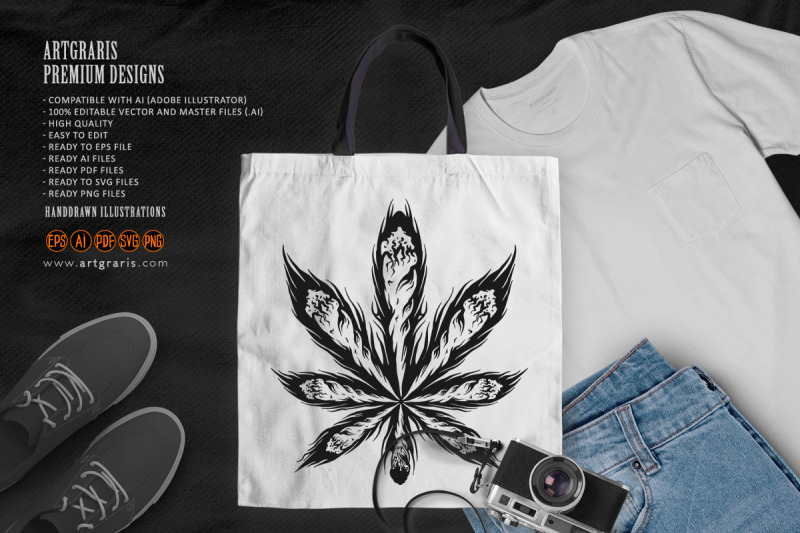 weed-leaf-joint-smoking-cannabis-logo-illustrations-monochrome