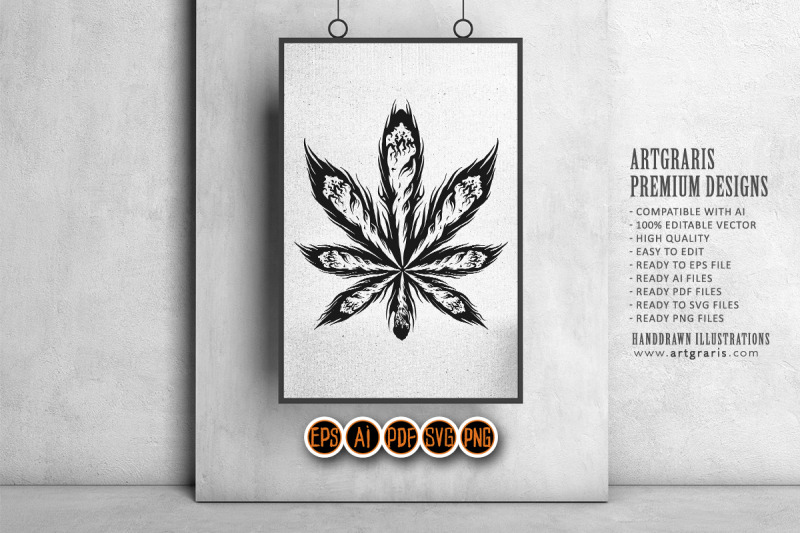 weed-leaf-joint-smoking-cannabis-logo-illustrations-monochrome