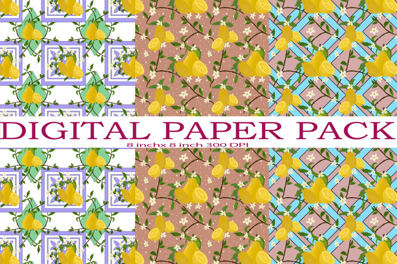 seamless-summer-lemon-design-pattern-digital-paper-pack