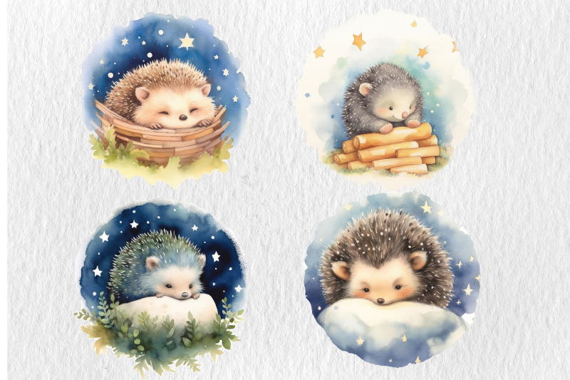 watercolor-hedgehog-baby-dreaming
