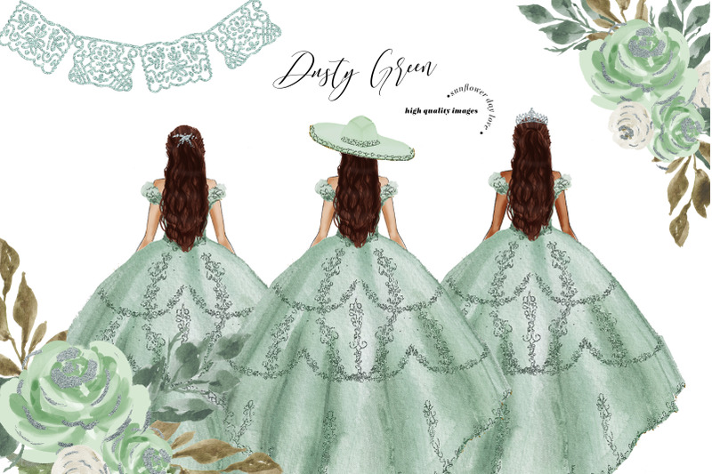 dusty-green-princess-dress-clipart-sage-green-quinceanera