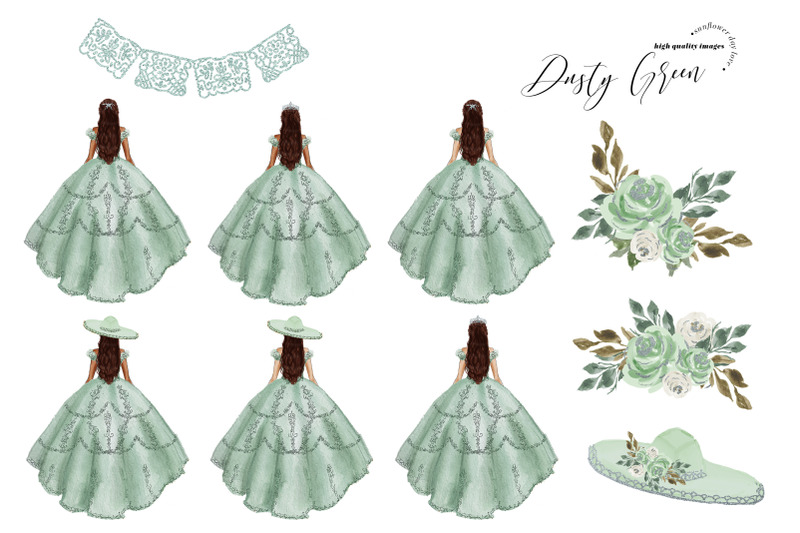 dusty-green-princess-dress-clipart-sage-green-quinceanera