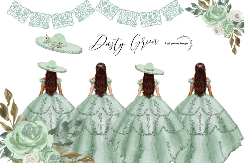 dusty-green-princess-dress-clipart-sage-green-quinceanera