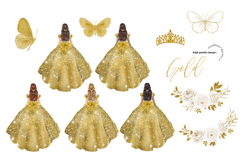 elegant-gold-princess-dresses-clipart-white-flowers-clipart