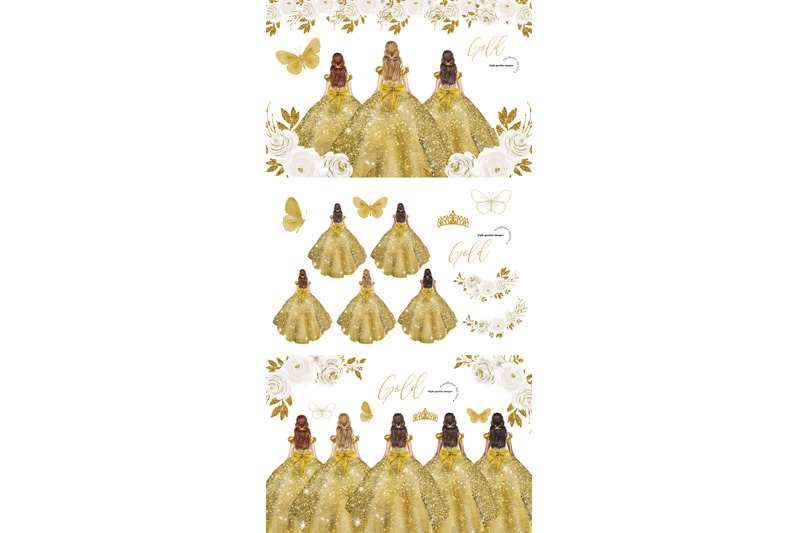 elegant-gold-princess-dresses-clipart-white-flowers-clipart