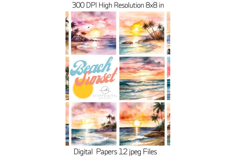 watercolor-beach-sunsets-digital-paper-pack