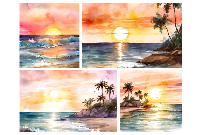 watercolor-beach-sunsets-digital-paper-pack