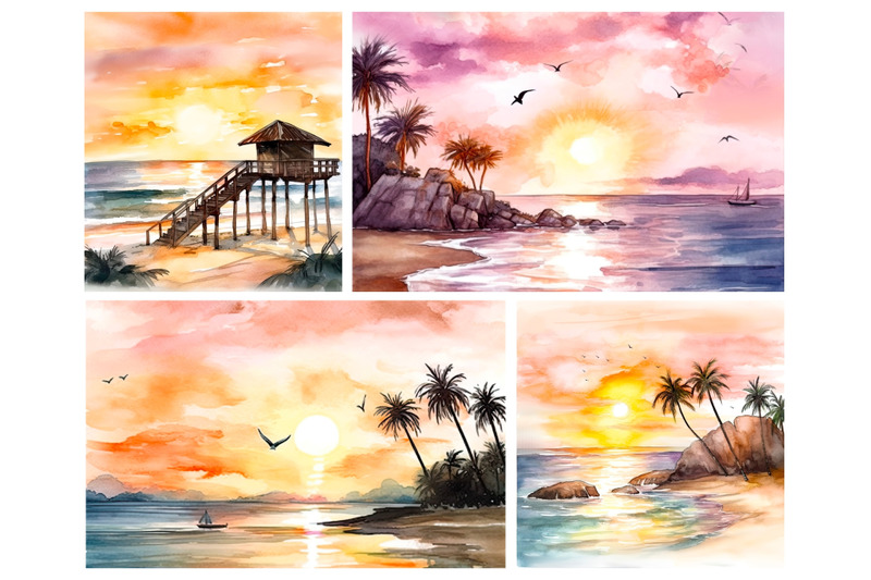 watercolor-beach-sunsets-digital-paper-pack