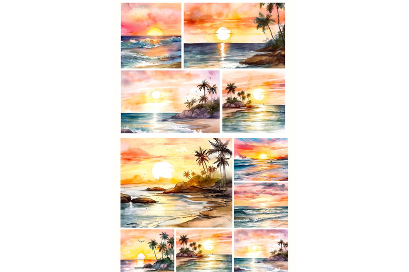 watercolor-beach-sunsets-digital-paper-pack