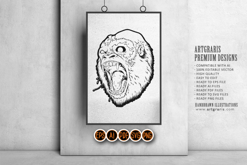 scary-angry-gorilla-head-roaring-logo-illustrations-silhouette