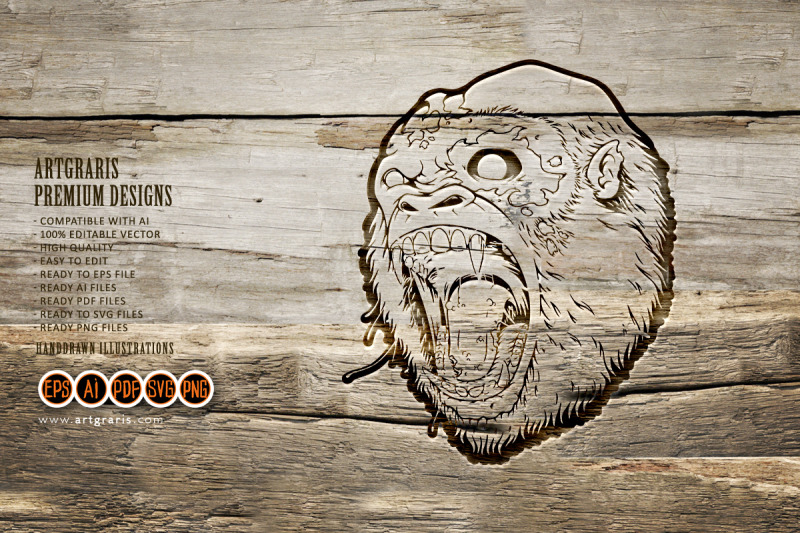 scary-angry-gorilla-head-roaring-logo-illustrations-silhouette