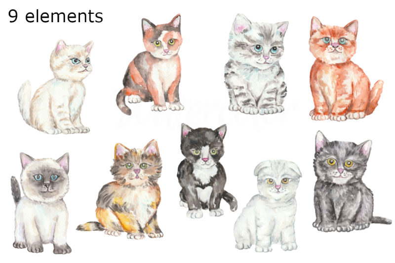 kittens-cats-watercolor-clipart