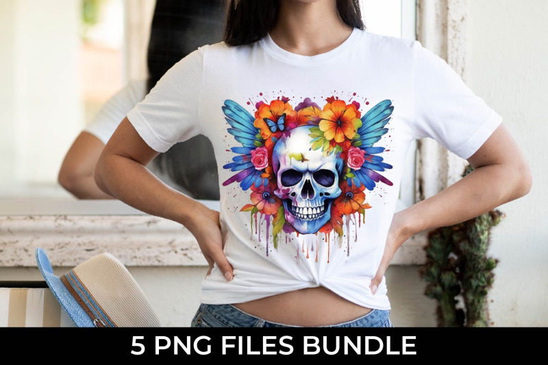 skull-with-flowers-and-feathers-bundle-png