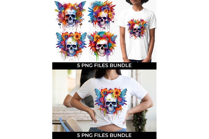 skull-with-flowers-and-feathers-bundle-png