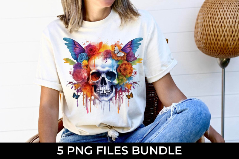 skull-with-flowers-and-feathers-bundle-png