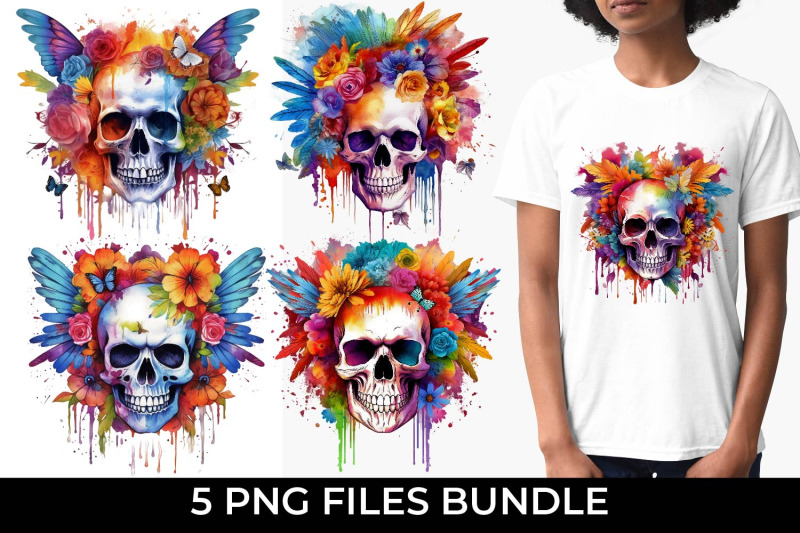 skull-with-flowers-and-feathers-bundle-png