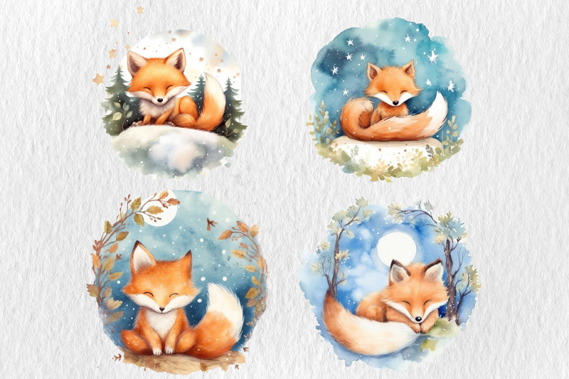 watercolor-fox-baby-dreaming