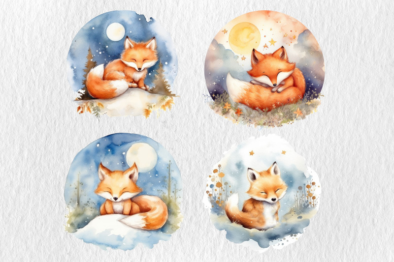 watercolor-fox-baby-dreaming
