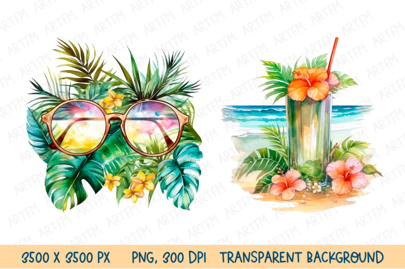 watercolour-summer-tropical-beach-sublimation-clipart