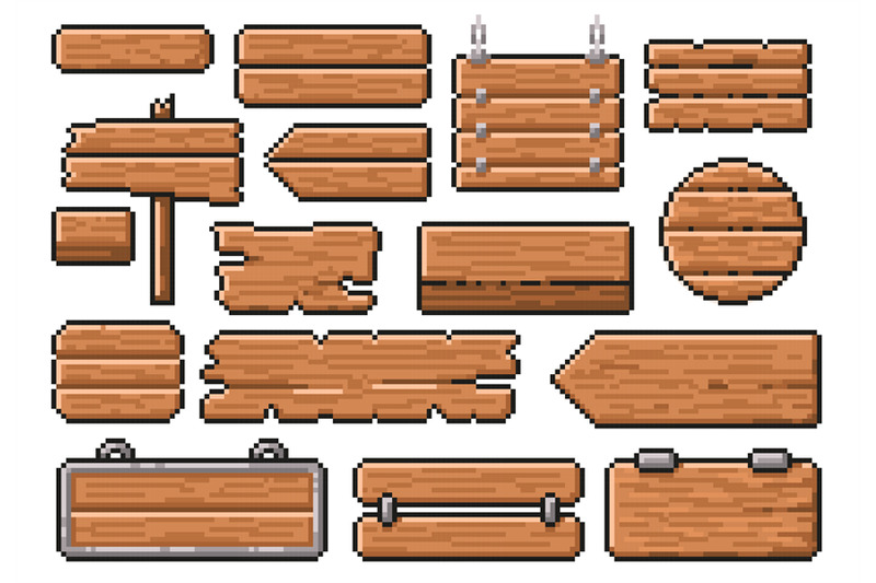 pixel-art-wooden-signs-old-road-guidepost-pointer-8-bit-wood-style-b