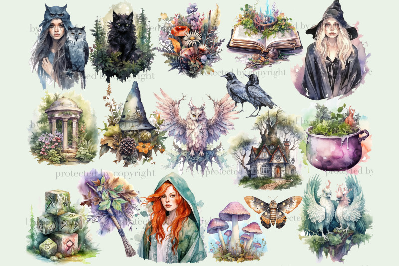 forest-witch-clipart-bundle-fantasy-illustration-png