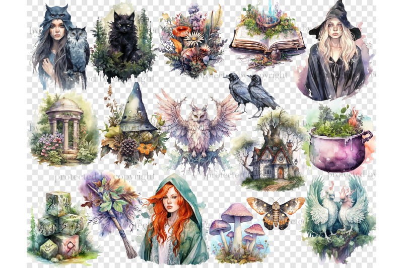 forest-witch-clipart-bundle-fantasy-illustration-png