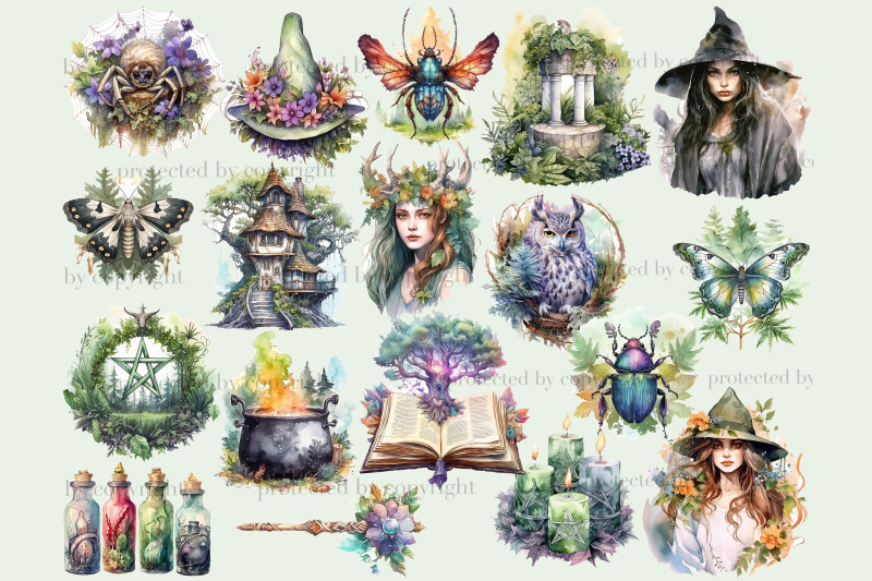 forest-witch-clipart-bundle-fantasy-illustration-png