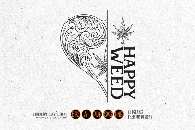 luxury-half-heart-floral-swirl-happy-weed-lettering-word-ornament