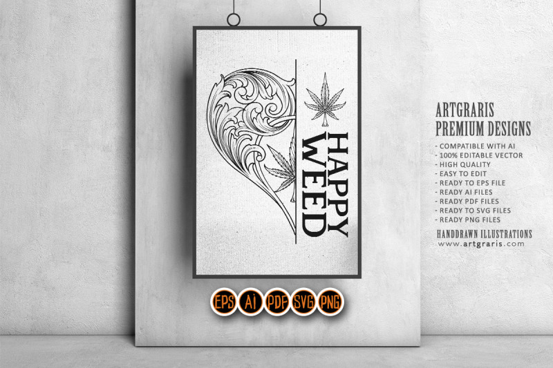 luxury-half-heart-floral-swirl-happy-weed-lettering-word-ornament