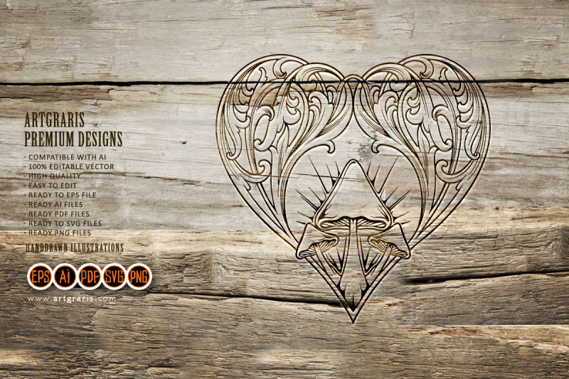 luxury-vintage-heart-magic-mushrooms-swirl-flourish-ornament-logo