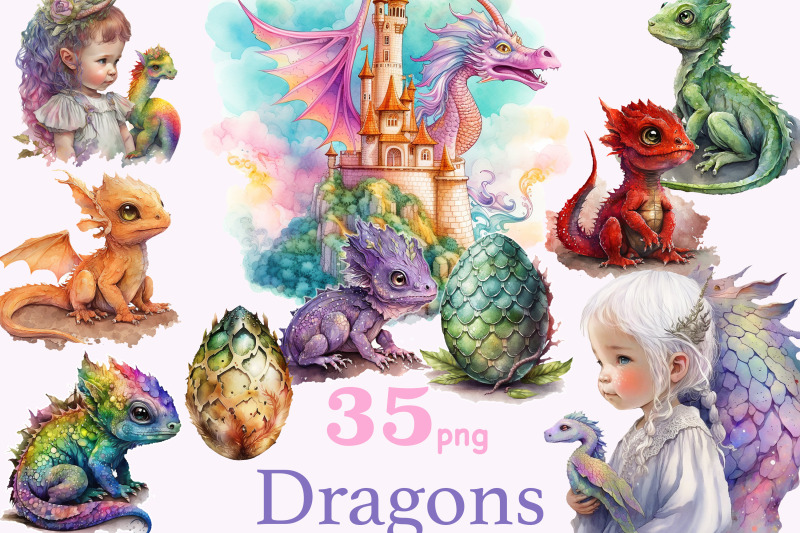 dragon-clip-art-bundle-little-girl-illustration