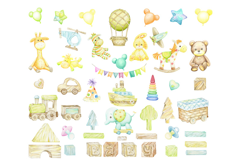 watercolor-baby-toys-clipart-boho-baby-shower-cute-animals-newborn