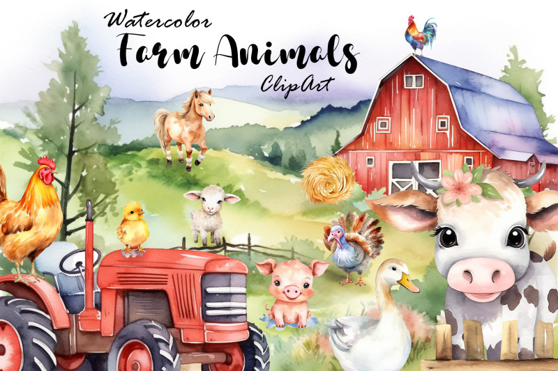 watercolor-farm-animals-elements-clipart-perfect-for-diy-scrapbook