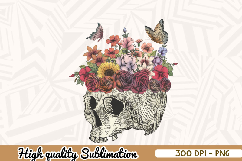 vintage-floral-skull-butterflies