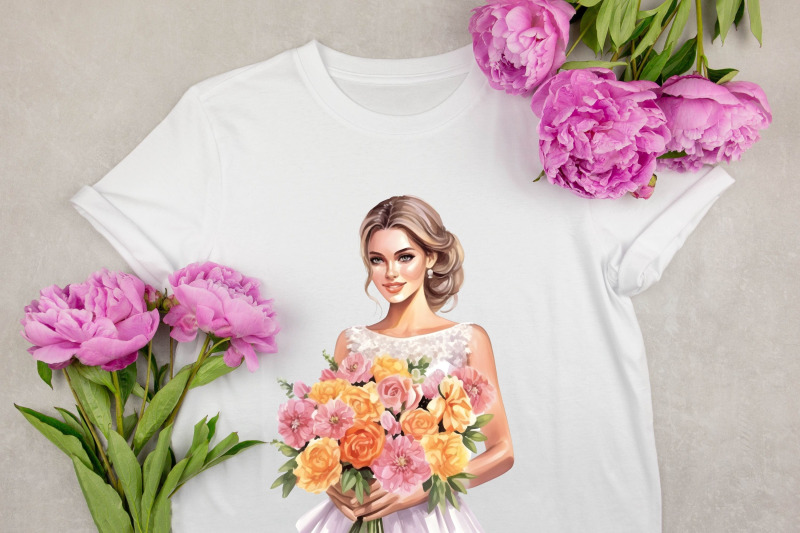 bride-with-a-bouquet-of-flowers-clipart