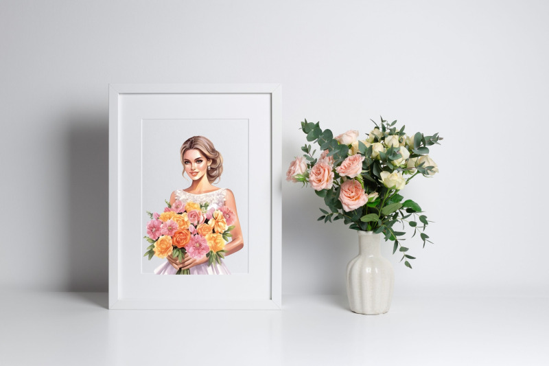 bride-with-a-bouquet-of-flowers-clipart