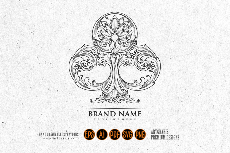 luxury-ace-of-clubs-swirl-flourish-ornament-logo-illustrations