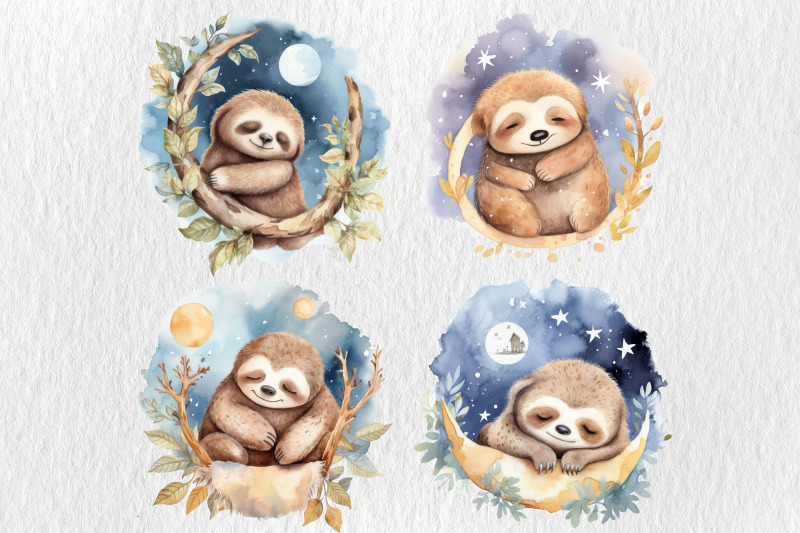watercolor-sloth-baby-dreaming