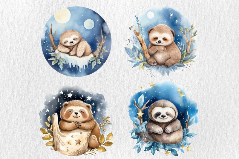 watercolor-sloth-baby-dreaming