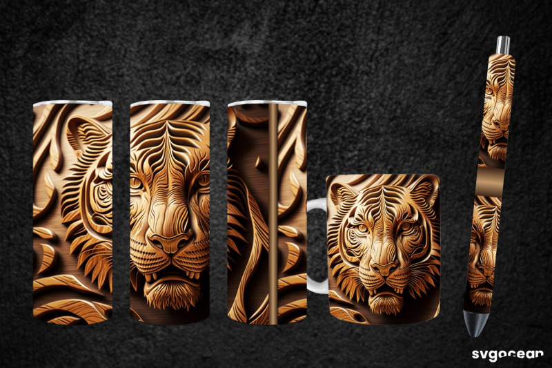 tooled-leather-tiger-sublimation-tumbler-mug-pen