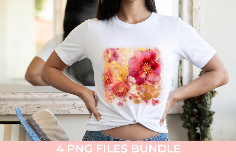 ink-t-shirt-with-flowers-and-gold-sublimation-png