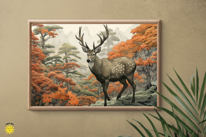 japanese-woodblock-deer-in-forest-nbsp-backgrounds