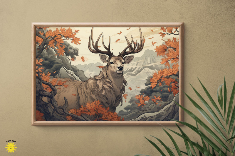 japanese-woodblock-deer-in-forest-nbsp-backgrounds