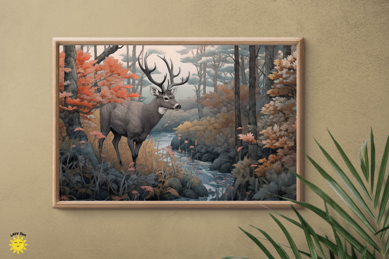 japanese-woodblock-deer-in-forest-nbsp-backgrounds