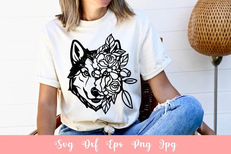 cute-husky-dog-with-flowers-animal-pet-svg-file