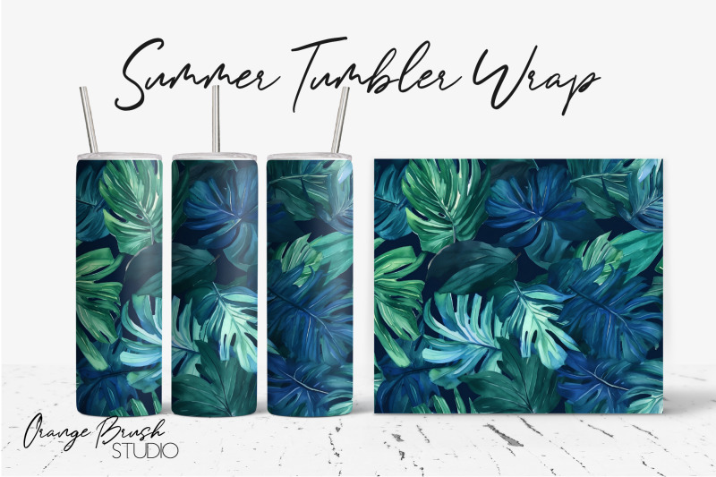 tropical-leaves-summer-tumbler-wrap-png-sublimation