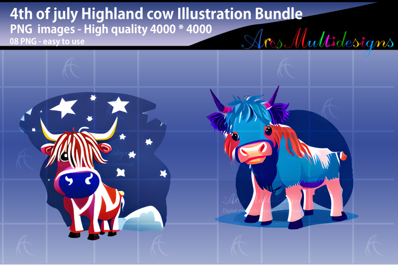 4th-of-july-highland-cow-illustration-bundle
