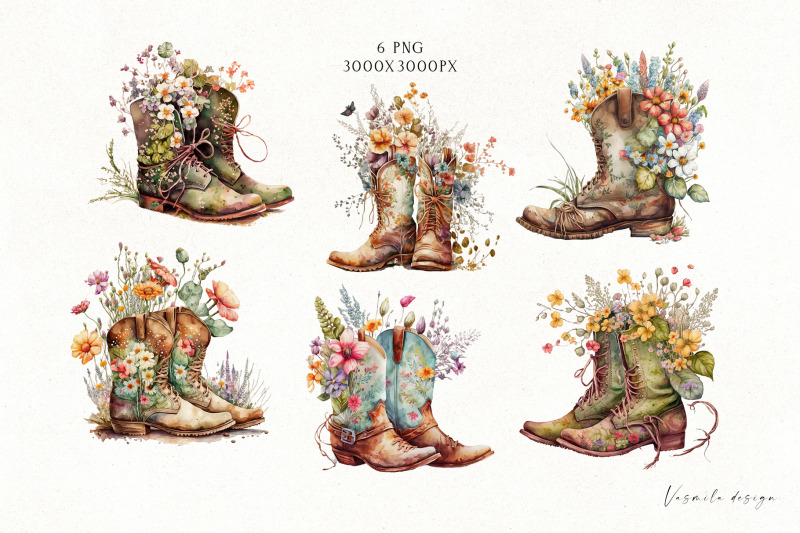 watercolor-cowgirl-boots-and-flowers