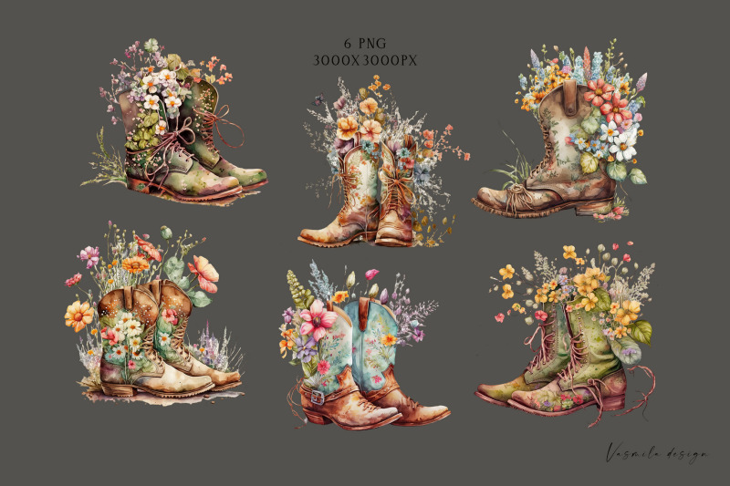 watercolor-cowgirl-boots-and-flowers